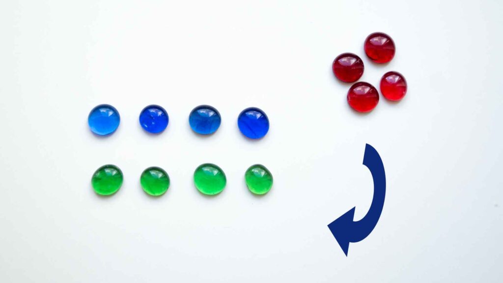 Hier wird die Bedeutung der Malaufgabe 3 x 4 anschaulich über Steine dargestellt. Die Darstellung erfolgt in drei 4er-Reihen.